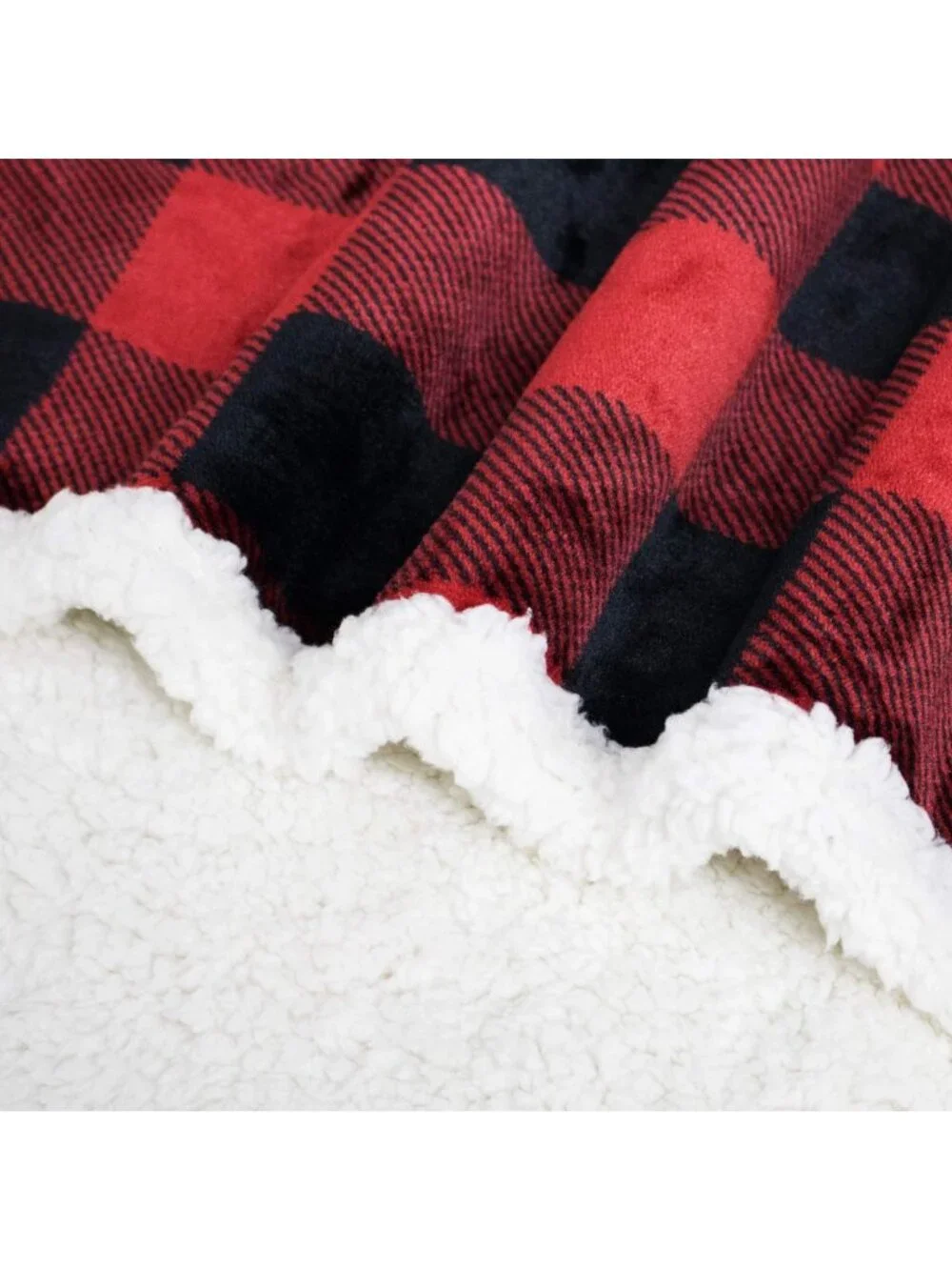 Cozy Red & Black Buffalo Plaid Sherpa Twin Blanket 60